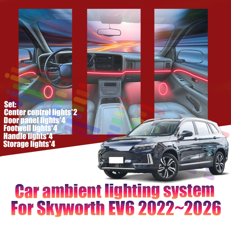 Luces LED Ambientales para Auto Skyworth EV6 2022~2026, Luces de Atmósfera Coloridas, Tira de Neón Interior para Auto, Iluminación RGB de 64 Colores, Accesorios para Auto