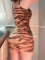 Fashion Sexy Mini Dress Transparent Pure Desire Tiger Patterned Suspender Dress Women Short Slim Bottom Dress Elegant Top VNV1