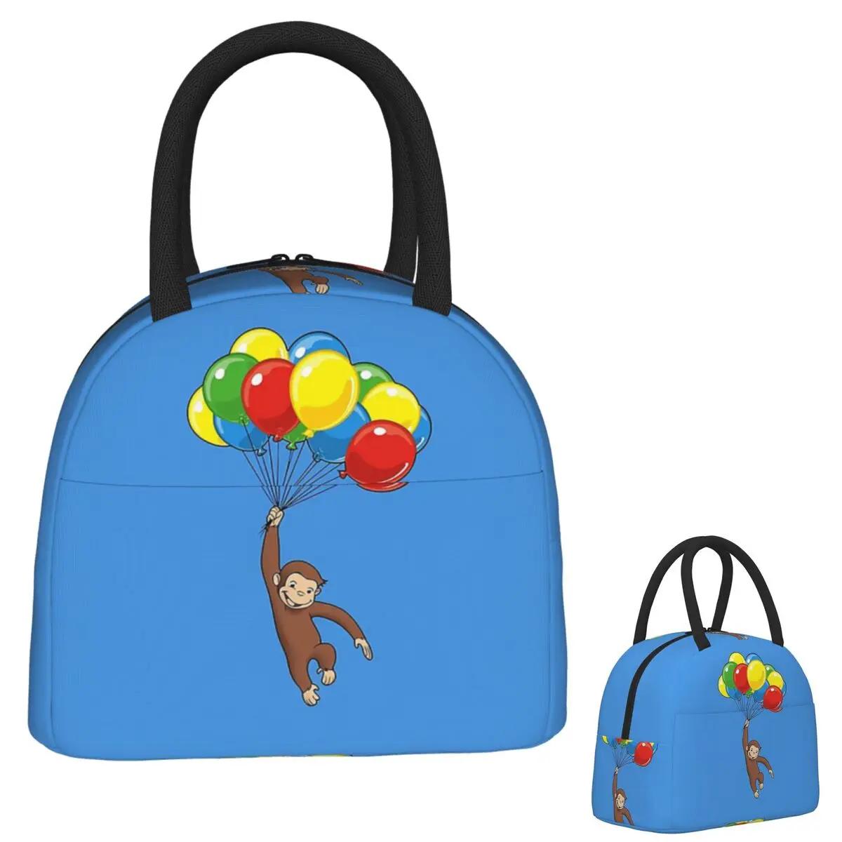 

Curious George With Balloons Lunch Bags Insulated Bento Box Portable Lunch Tote Resuable Picnic Bags Thermal Bag