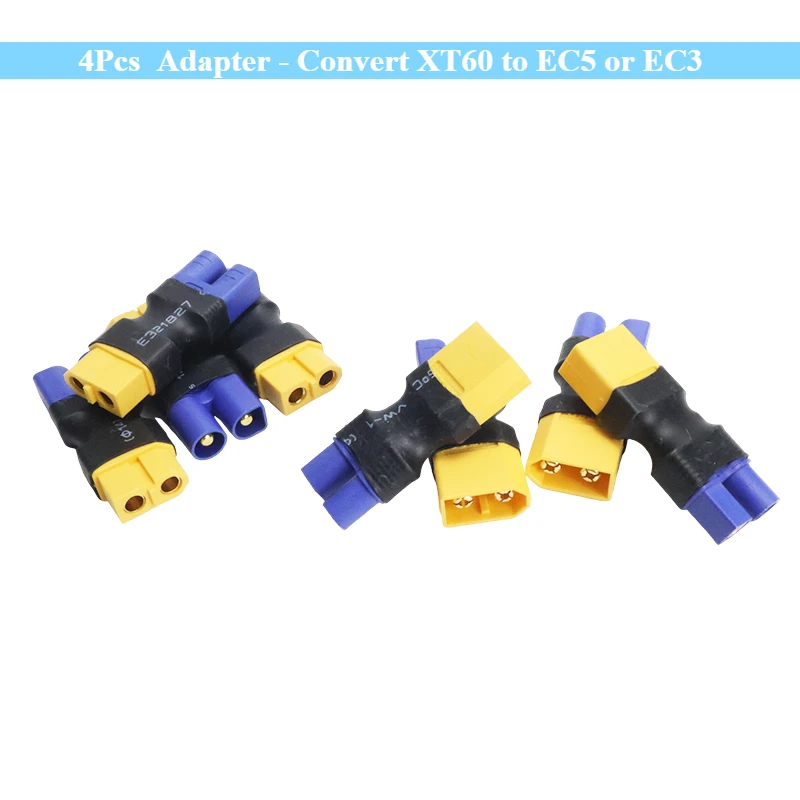 4Pcs RC Battery Connector Adapter - Convert XT60 To EC5 or EC3, Compatible with Most LiPo Batteries Chargers ESC for Drone FPV