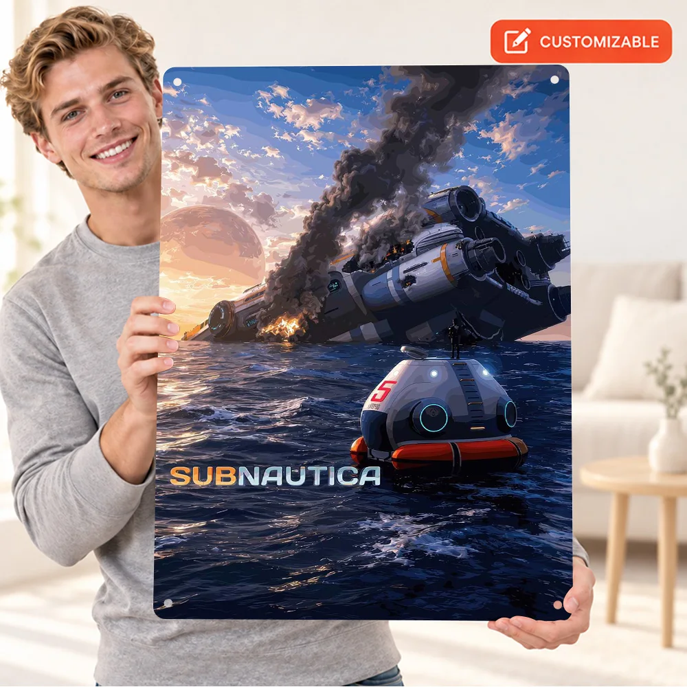 Subnautica Printed Poster Customized Aluminum Metal Sign Digital Illustration Wall Art For Bedroom Video Game Enthusiast Gift