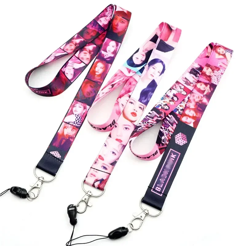 Cute Girl Pink Key Lanyard ID Badge Holder Phone Neck Strap with Fashion Key Ring Key Chain Keychain Charms Cosplay Accessories