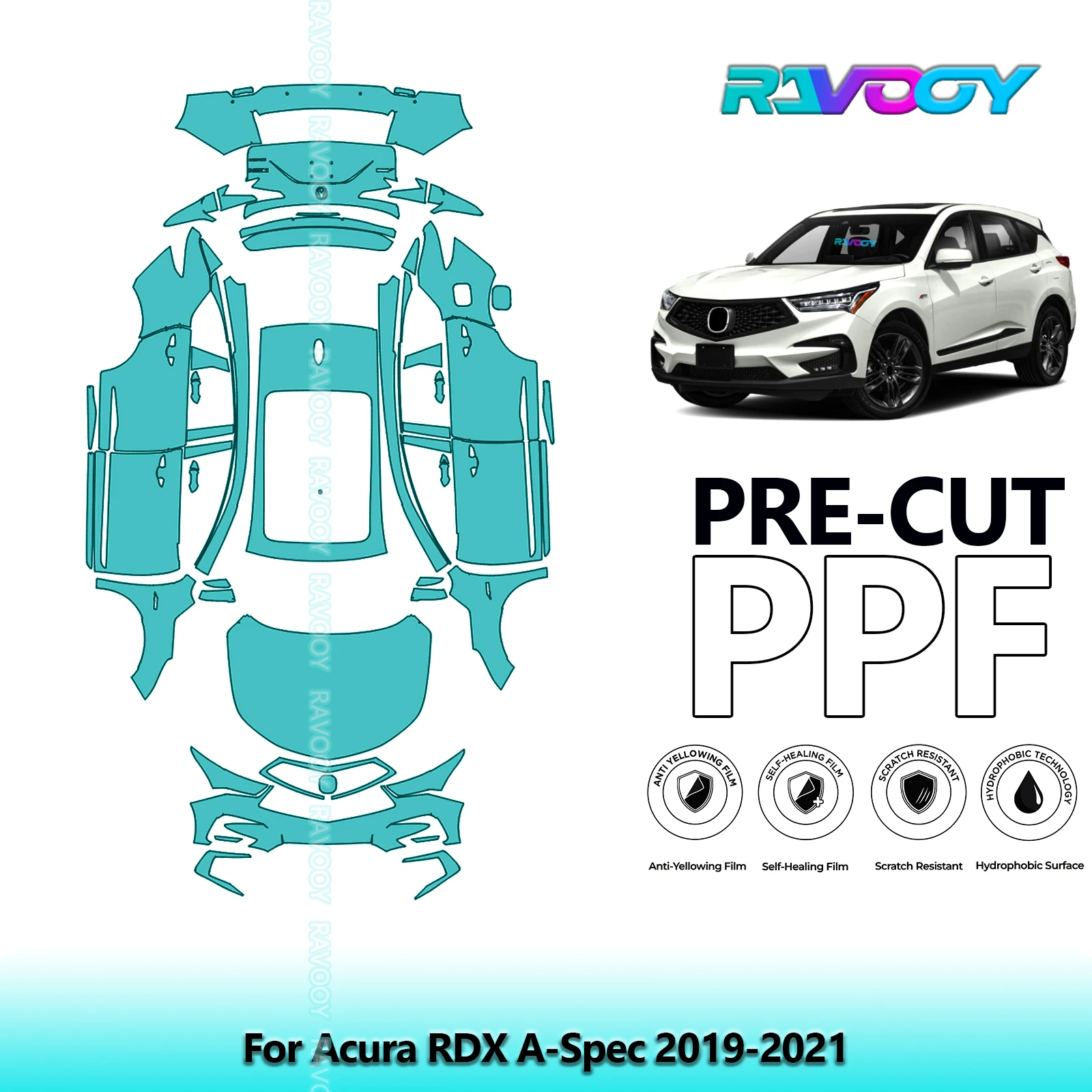 RAVOOY Custom-Fit Precut TPU PPF Full Vehicle Clear Bra Stone Guard EU UK For Acura RDX A-Spec 2019-2021
