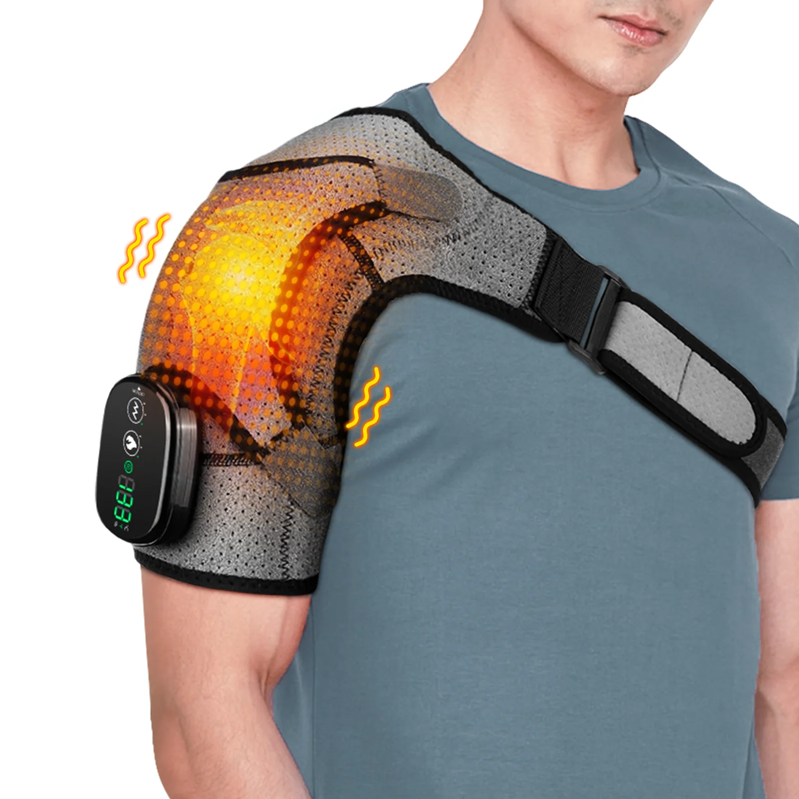 Shoulder Massager With Heat and Compression for Men Women Electric Cordless Vibration Massage USB Heater Back Shoulder Brace