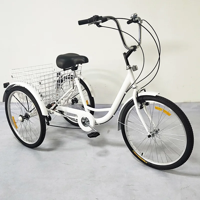 24 Inch 7 Speed Pedal Tricycle With Front Basket For Elderly Adults Stable Cargo Shopping Daily Outdoor Mobility Transportation
