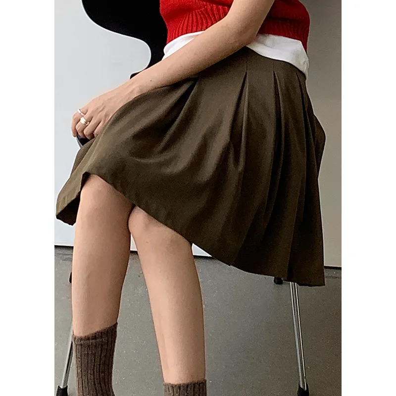 

Элегантная винтажная плиссированная юбка А-силуэта с высокой талией, универсальная и стильная, для женщин