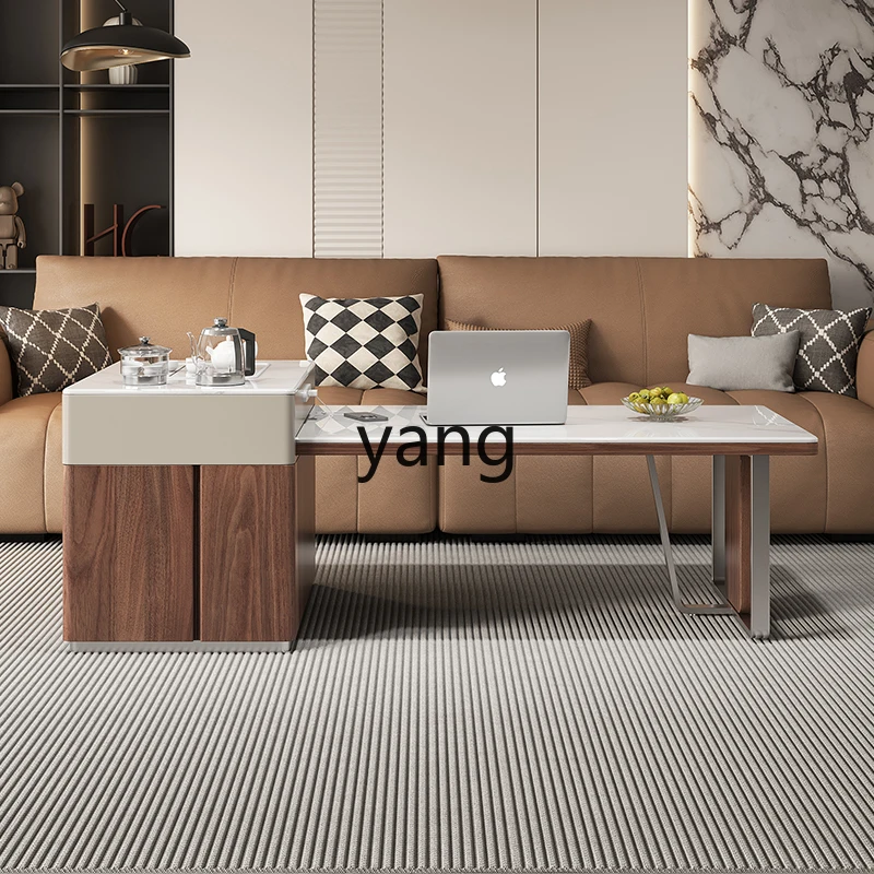 LMM Island Coffee Table Extendable Living Room Home Small Apartment Rock Board Vintage Light Luxury Tea Making