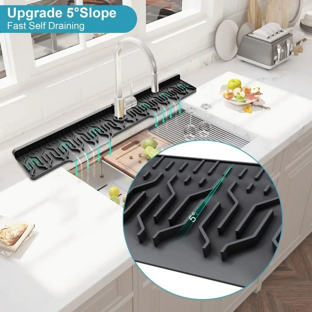 

Silicone Kitchen Faucet Splash Guards Quick Dry Anti-splash Sink Splashing Guard Large Size Non-slip Drain Tray Mat Kitchen