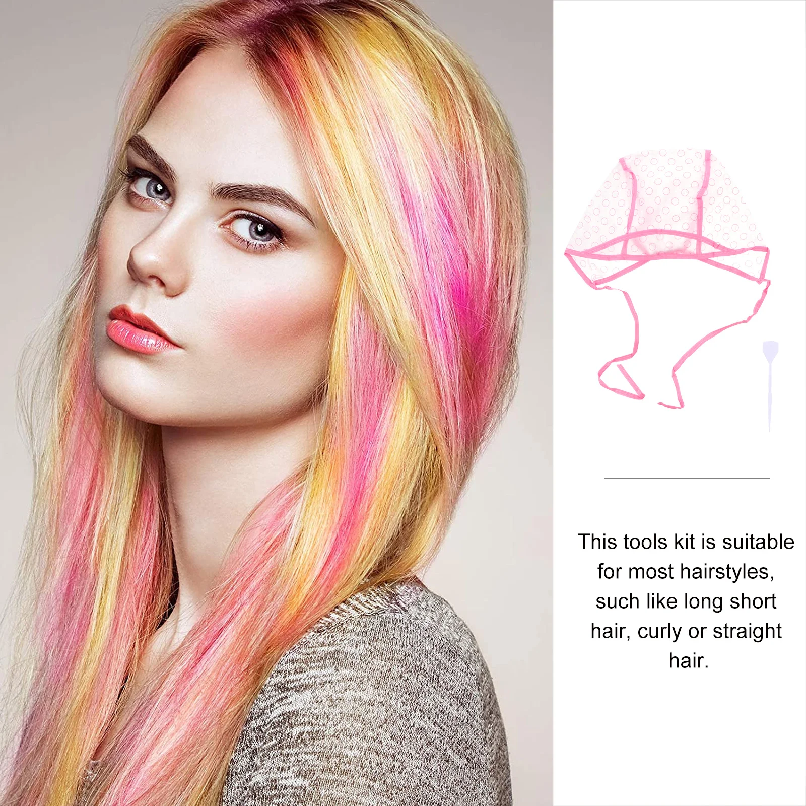 

6pcs Hair Highlight Dyeing Tool Kit Salon Home Use Cap Hooks Diy Styling Coloring Cap For Women Ladies Durable Long