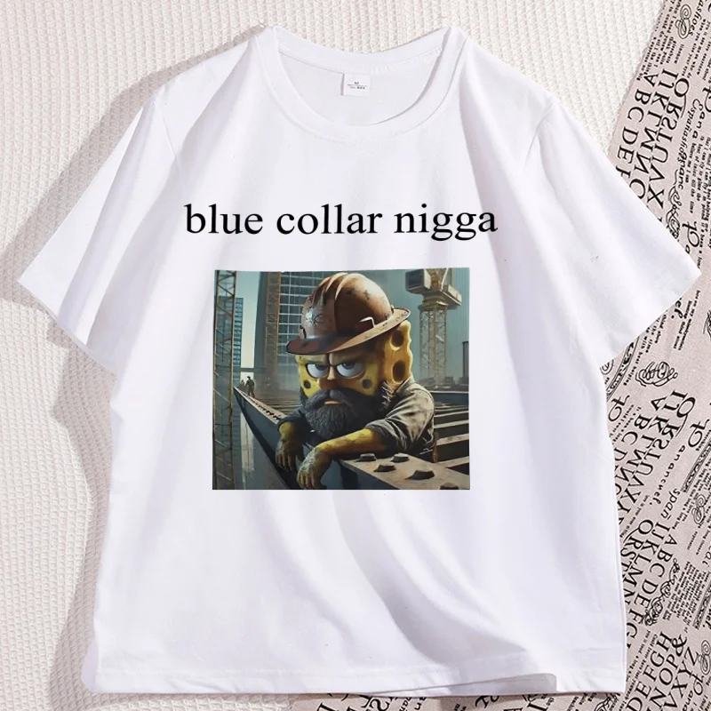 الأزرق طوق النيجا تي شيرت الرجال النساء مضحك المطبوعة التي شيرت عادية قصيرة الأكمام الجولة الرقبة رجل الملابس Y2k الشارع الشهير الملابس