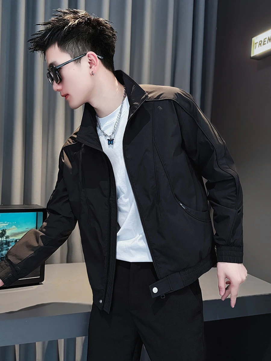 عارضة الوقوف طوق الرجال Jaet ربيع الخريف Faionable الكورية Sle سليم صالح مكافحة الرياح البوليستر طويل Sve سستة إغلاق