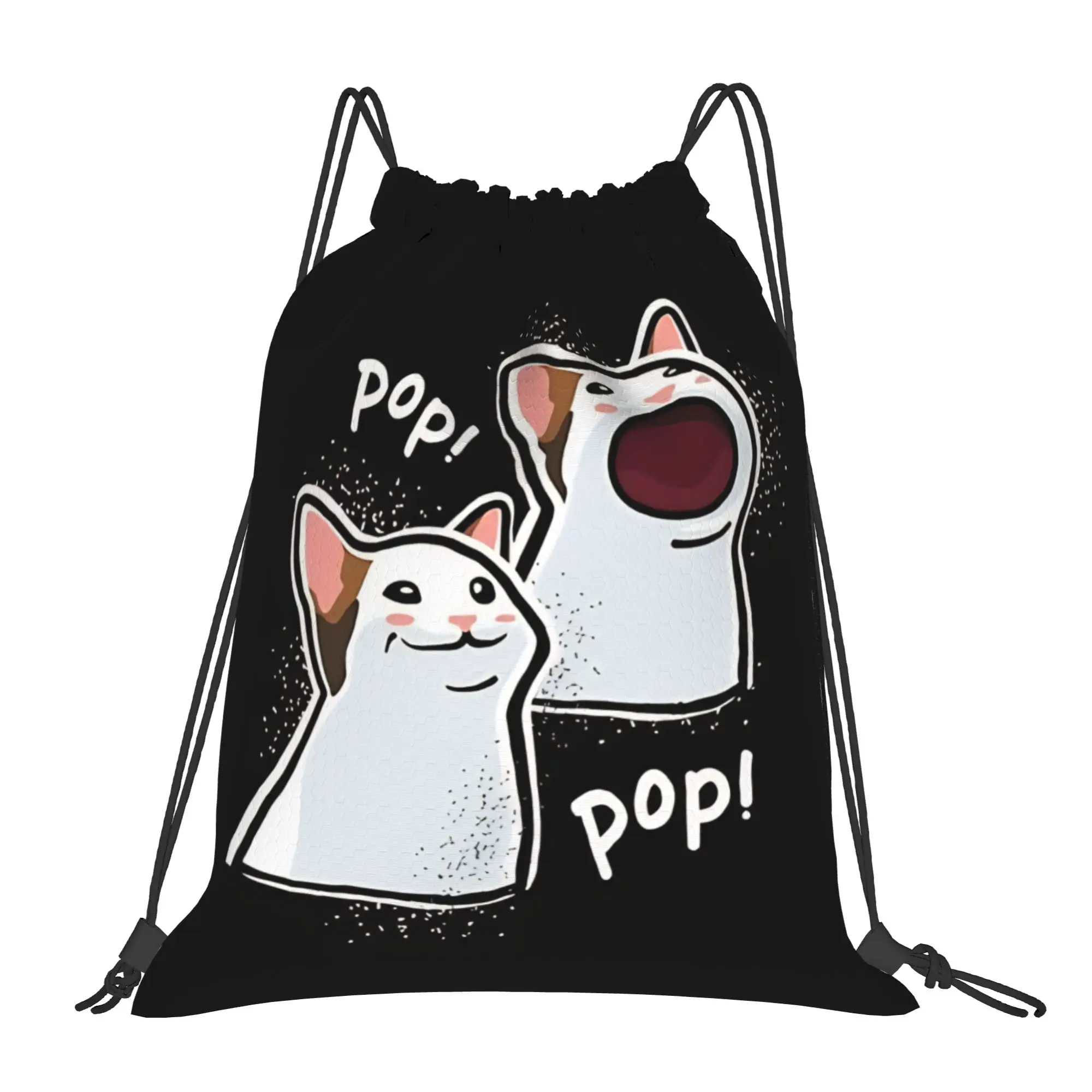Cat meme Popping Cat Portable Hiking Riding Gym Drawstring Storage Sporty Backpacks