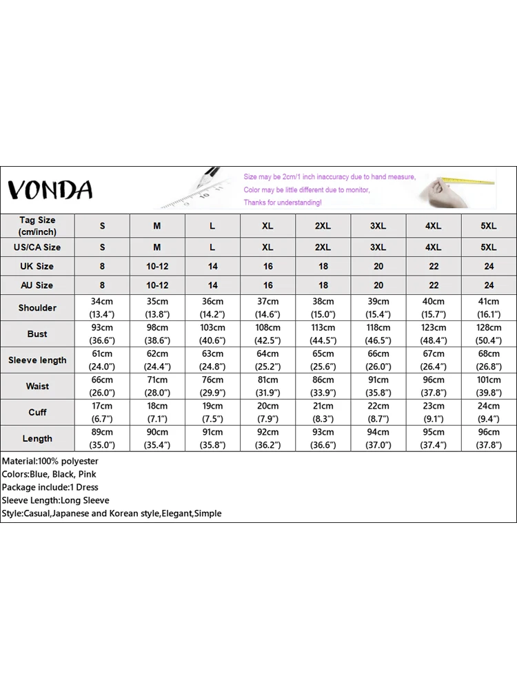 VONDA Fashion Shirt Dresses Women Long Sleeve Peter Pan Collar Elegant Party Vestidos Autumn Ruffled Casual Sundress Streetwear