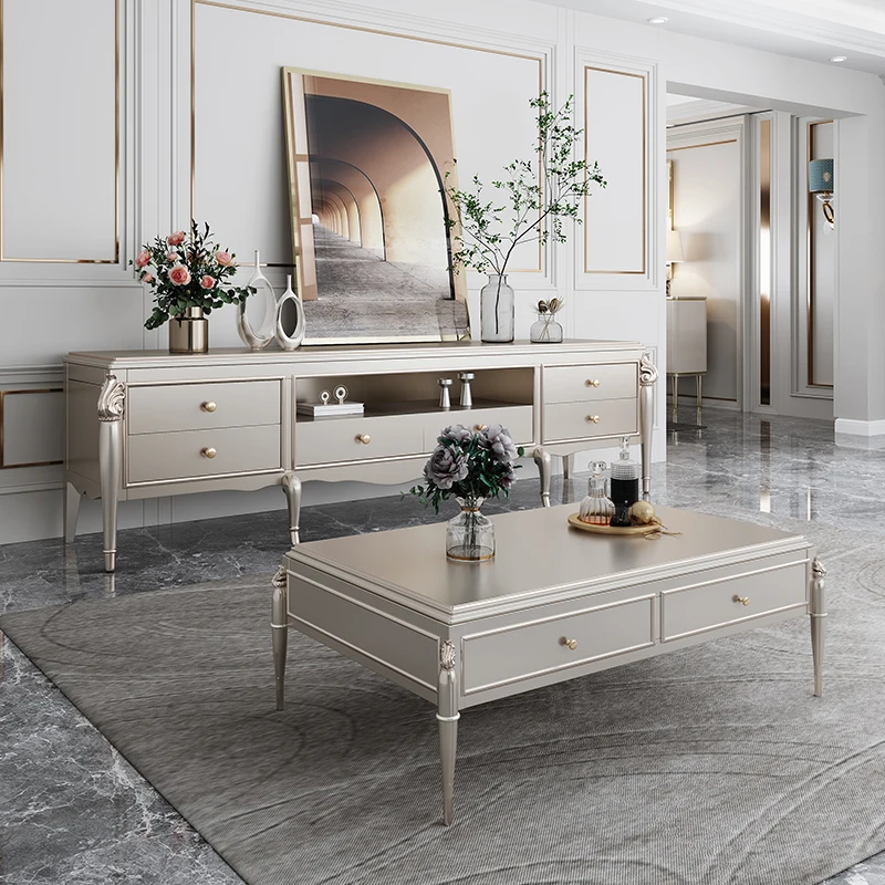 furniture coffee table TV cabinet combination modern living room neoclassical gold furniture solid wood for living room