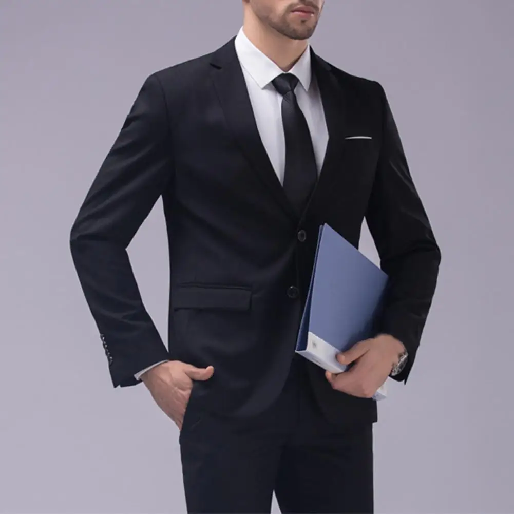 Men Blazer Pants Set Handsome Solid Turndown Collar Long Sleeve Two Buttons Slim Fit Formal Suit Wedding Banquet Groom Suit