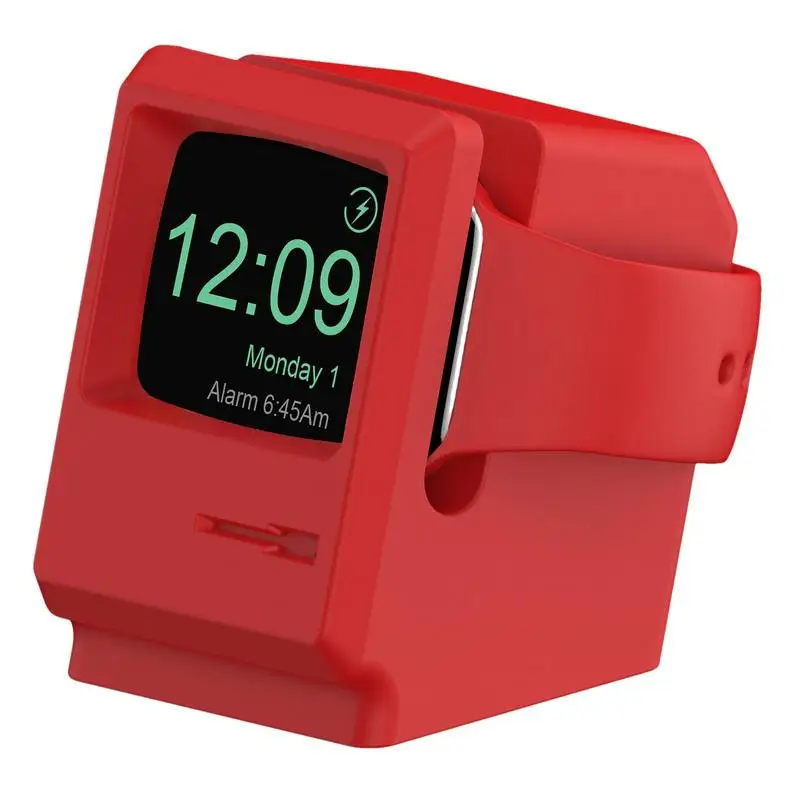 Silicone Stand Charging Dock Holder for Apple Watch Retro Computer Pattern Nightstand Smart Accessories
