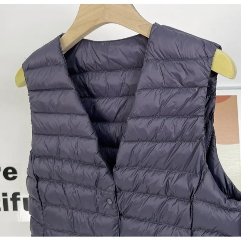 Women's Clothing Lightweight Down Jacket Warm Vest Collarless White Duck Down Thin Round Neck Innerwear Short Tank Top
