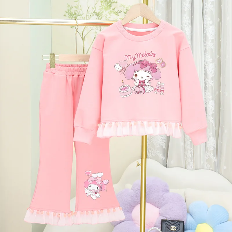 Sanrio Baby Girls Clothes Sets Fashion Toddler Kawaii My Melody Kuromi Long Sleeves Pullover Sweater Pants Suits Kids Tracksuits