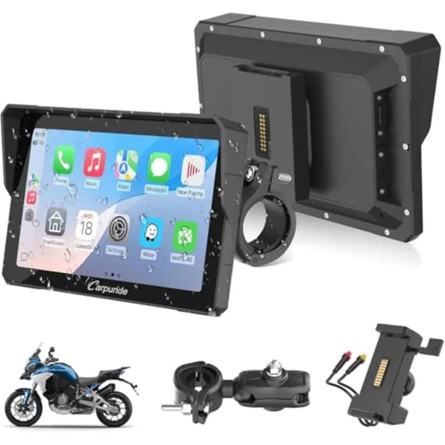 

Motorcycle GPS for navigation, waterproof 7 touch screen, black, wireless CarPlay/Android Auto with BM05 mount and Bluetooth tr