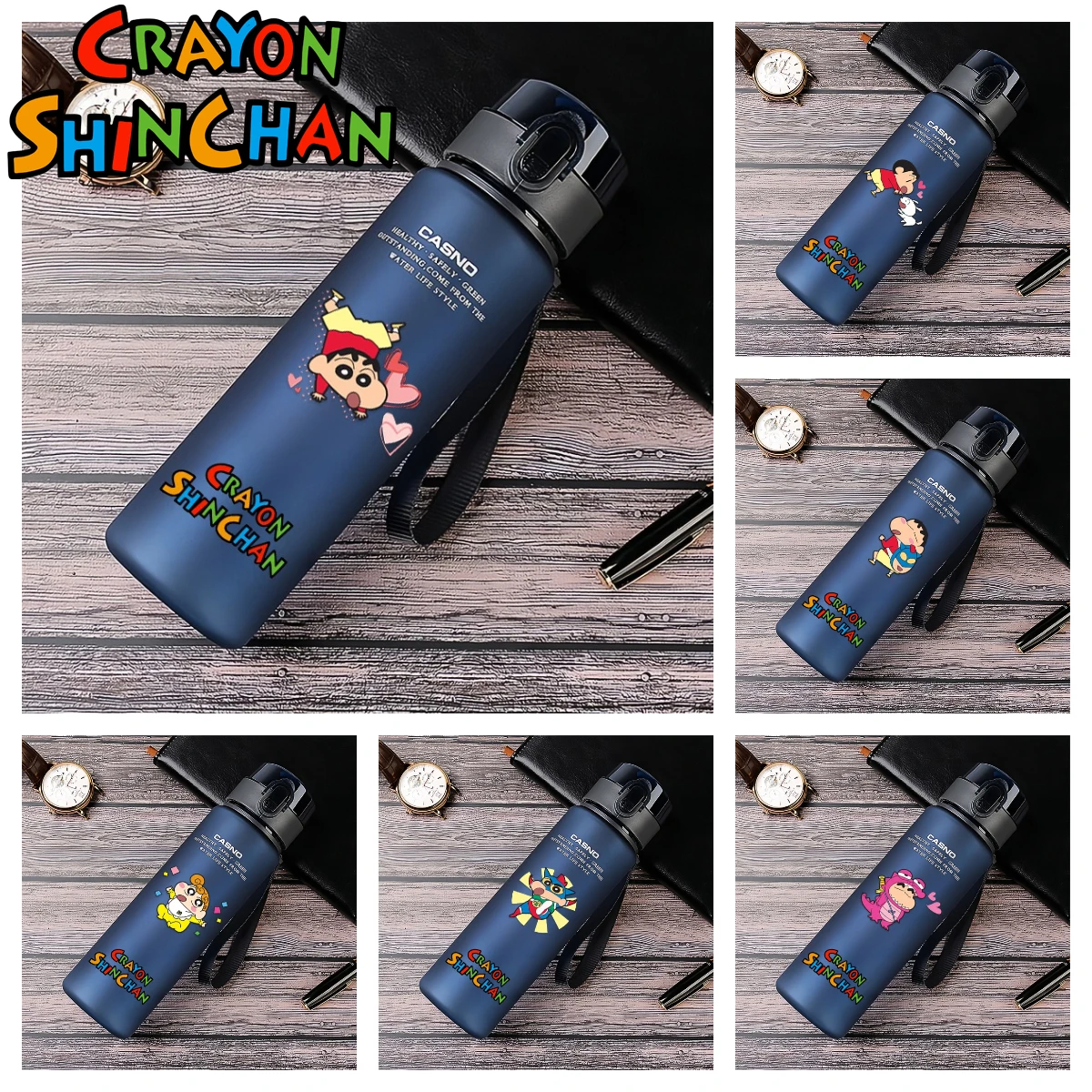 560ML Crayon Shin-chan Wasserbecher, sturzsicher und hitzebeständig, Animations-Cartoon-Studenten-Plastikbecher, Sommergeschenk für Jungen