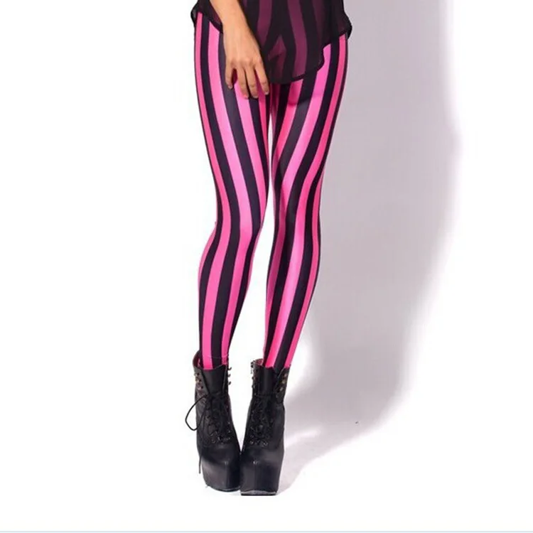 High Waist Elastic Sexy Leggings Fashion Red Black Stripe Print Trousers Casual Sports Fitness Leggings Slim Hip-Lift Pants