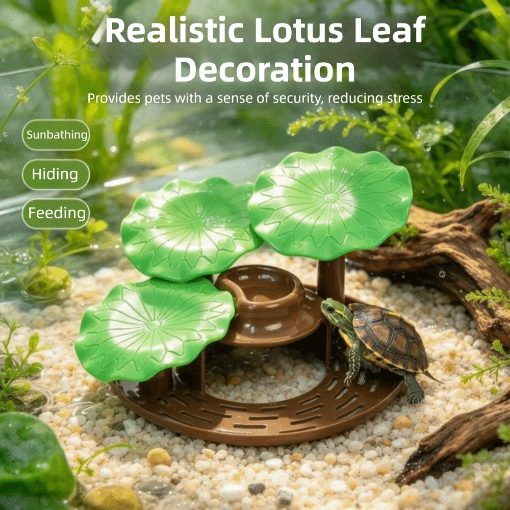 Multi-Functional Turtle Basking Platform Simulated Lotus Leaf Plastic Lizard Climbing Ladder With Suction Cup