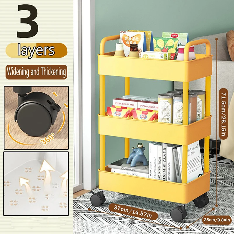 Multifunctional Mobile Storage Rack Trolley Kitchen Bedroom Storey Snacks Storage Rack with Wheels Organizer Home Accessories