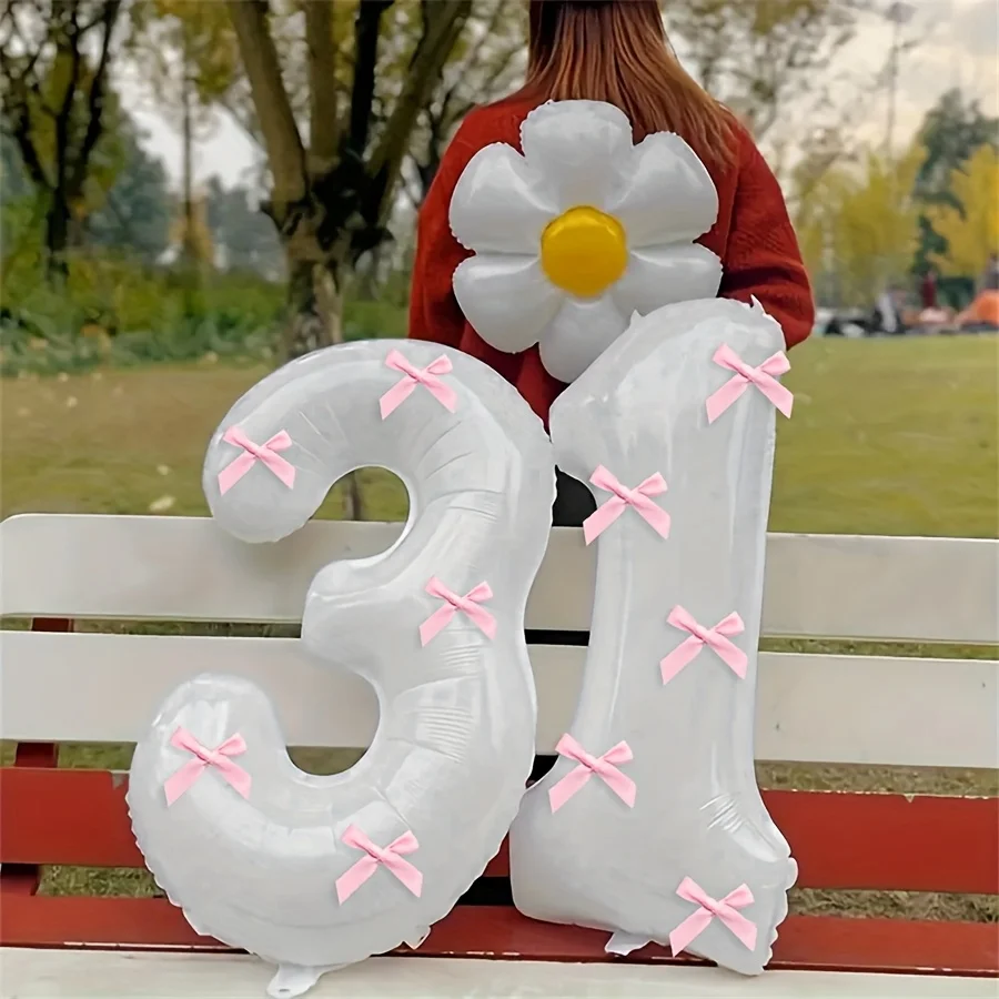 2 Stück 101,6 cm Rosa Schleifendekoration Weiße Digitalballons für Geburtstag Jubiläum Hochzeit Abschlussfeier Neujahrsdekoration – Detail 3