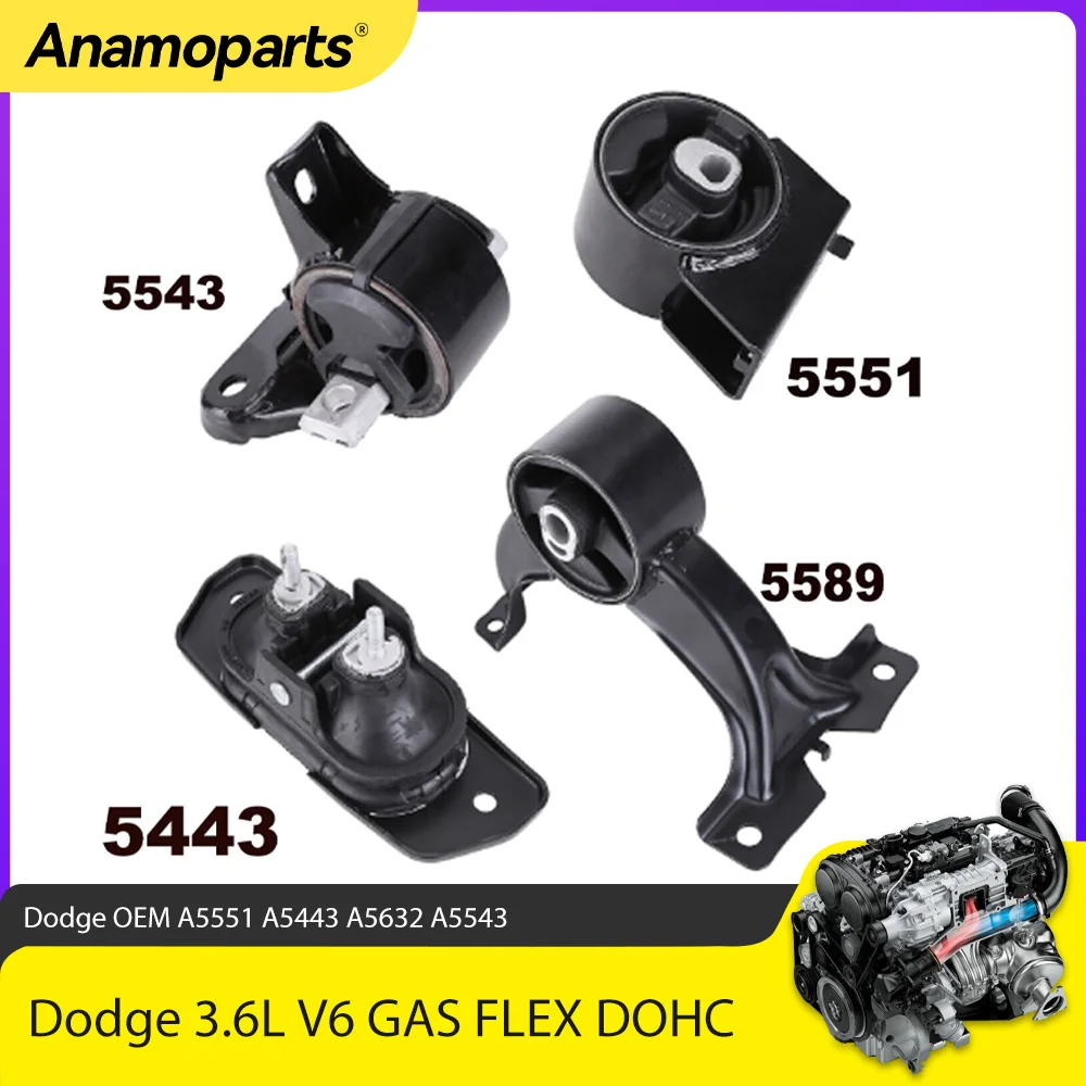 4PCS Engine Parts Motor & Trans Mount Set Fit 3.6 L For Dodge 3.6L V6 GAS FLEX DOHC OEM A5551 A5443 A5589 A5543