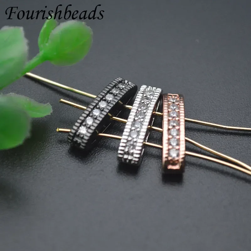 Wholesale 30pcs/lot 4x16mm 3 Hole Paved CZ Zircon Rectangle Beads Accessories for DIY High Quality Jewelry Making