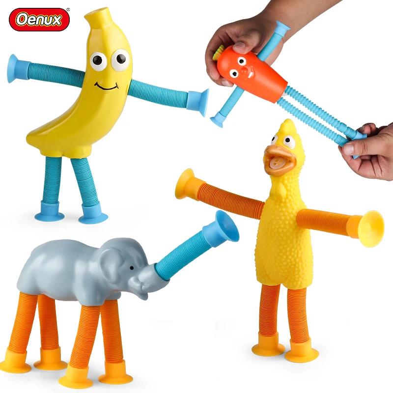 4pcs Telescopic Suction Cup Cock Elephant Toy Pop Tubes Fidget Toys DIY Learning for Classroom Stress Relief Sensory Kids Gifts