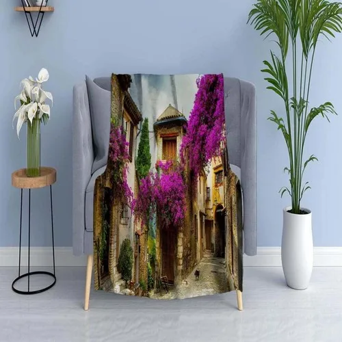 Else Carpet Else Purple Trees Alaçatı Street Wellsoft Patterned 3D Tv Blankets