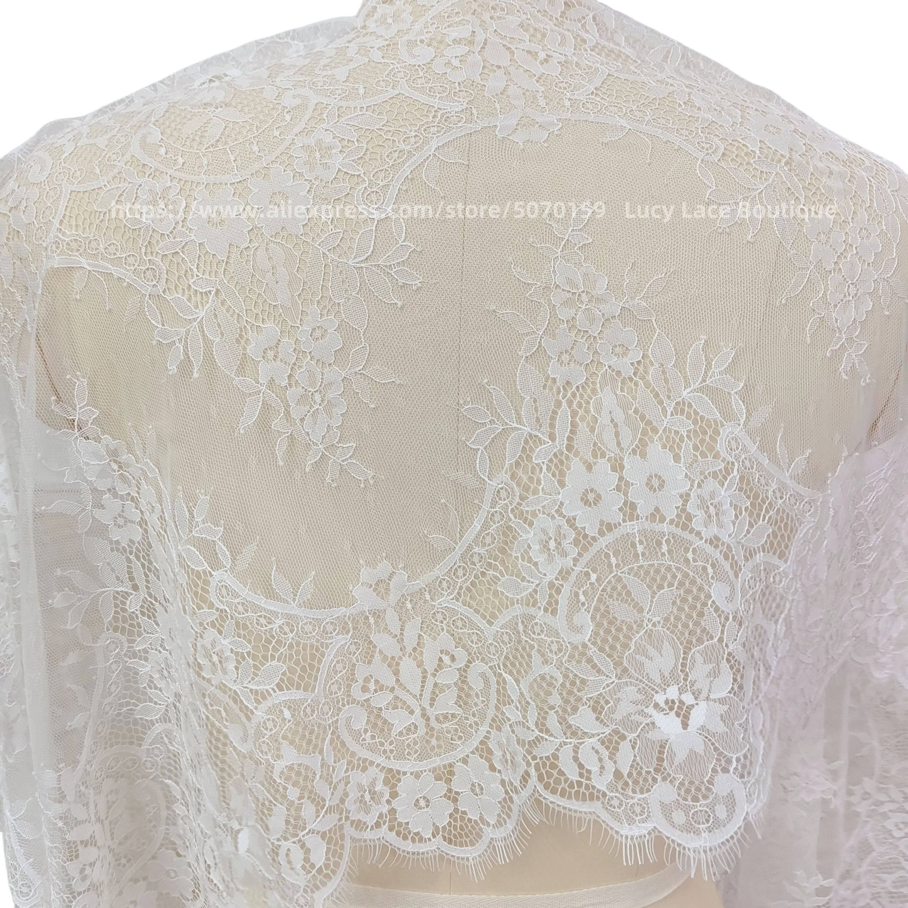 Width 45CM High Quality Thick Eyelash Lace Trim Lace Fabric Soft Off White & Black 1 Piece=3 Meters