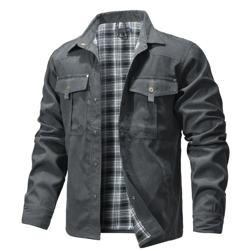 Slavinson Men's Bomber Jacket Shacket with Flannel Lined Casual Snap Button Overshirt Western Cowboy Jackets Popular Clothes