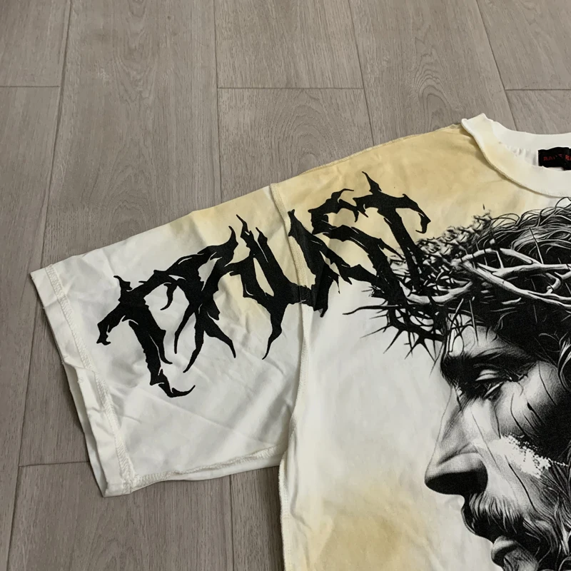 Summer Hiphop Street Cotton Oversize RARE PEACE Tshirts Thorn Figure Graffiti Washed Old  Men Women Short Sleeve Loose Outfit