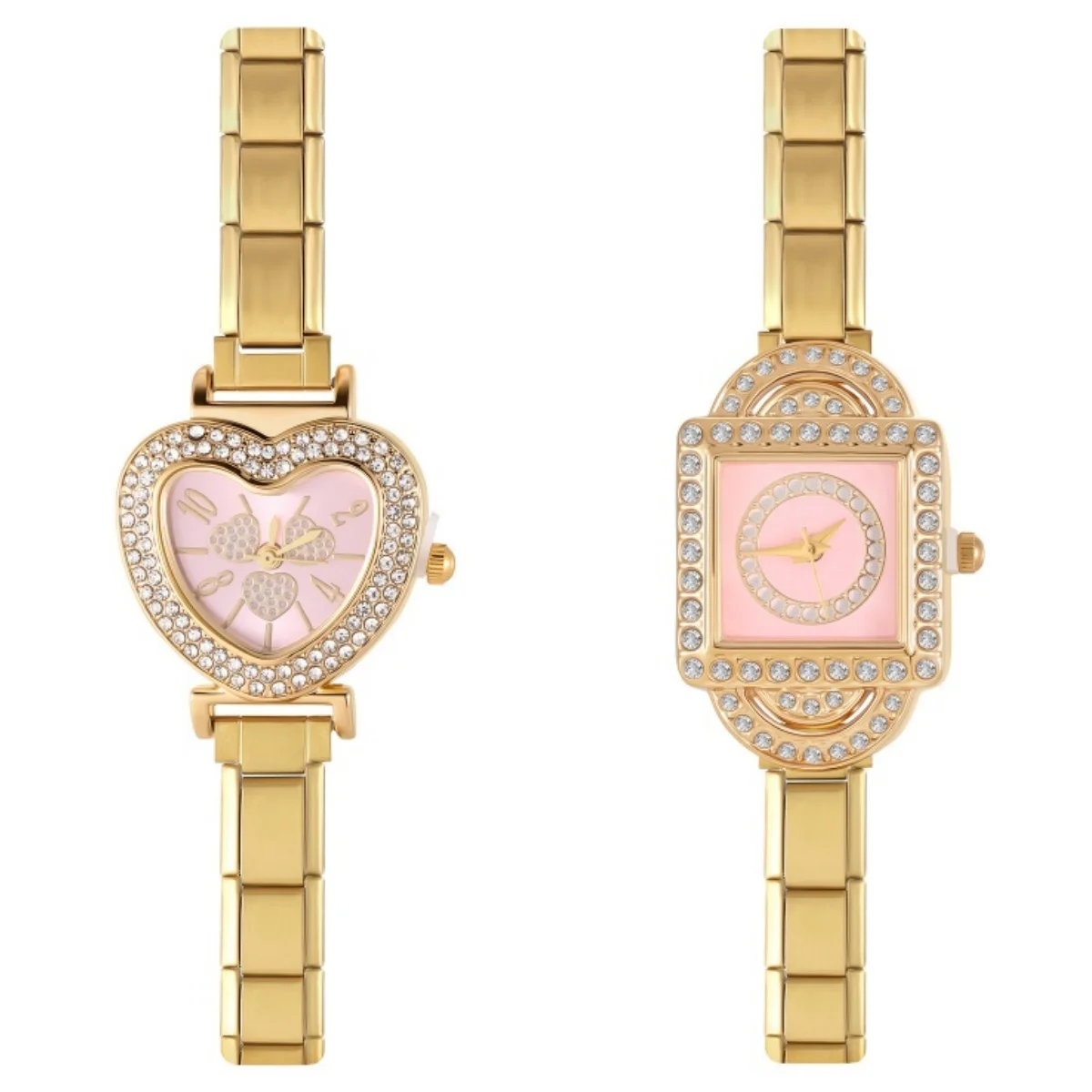 Women'S High Quality Stainless Steel Fashion Heart Zircon Watch Dial 9MM Width Italian Charm Watch Bracelet Bangle DIY Jewelry