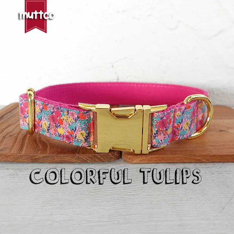 

MUTTCO unique dog collar COLORFUL TULIPS convenient to walk the dog leash accessory for small medium large dog 5 size UDC121B