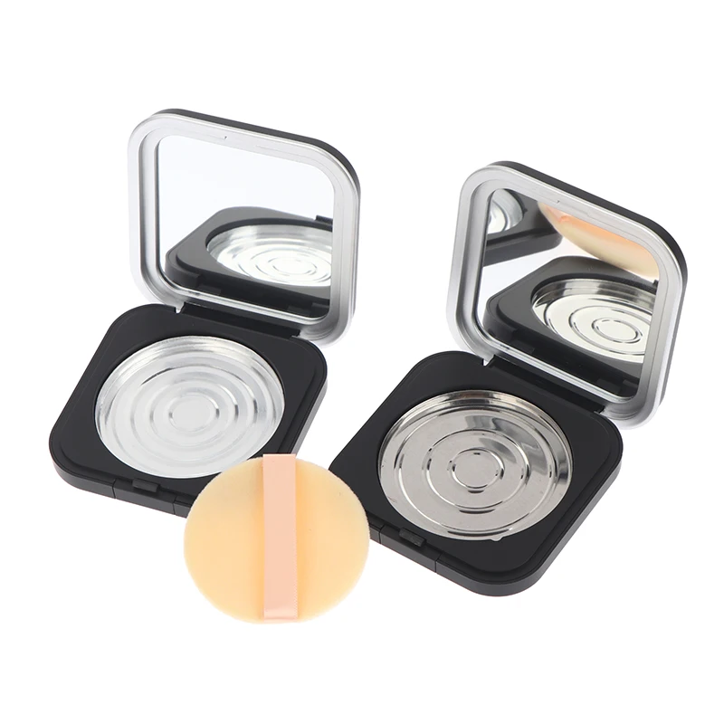 空の磁気化粧品パレットホルダーボックスミラー付きラウンドグリッド 60 ミリメートルプレートアイシャドウブラッシャーリップスティック DIY パウダーメイクボックス