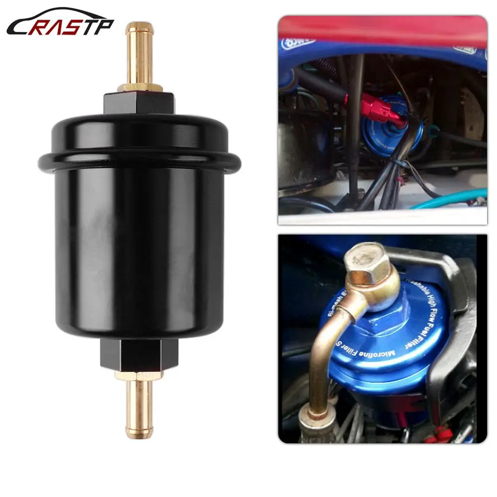 

RASTP-Universal Aluminum High Flow Performance Fuel Filter Washable Filter Black RS-OFI013