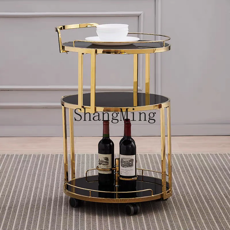 

CL Luxury High-End Dining Cart Small Trolley Mobile Home Wine Cart Simple gold Three-Layer Handcart Beverage