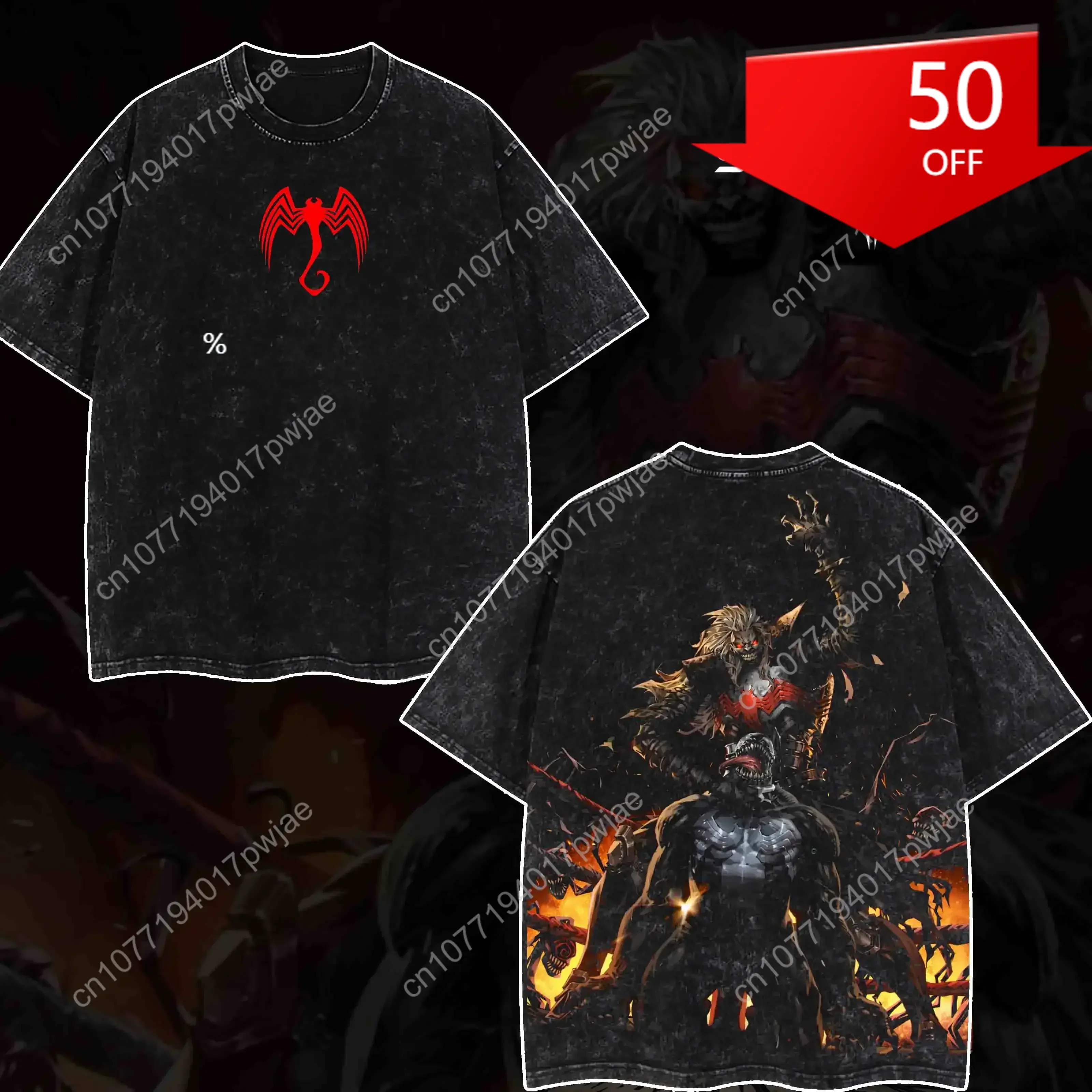 Marvel Carnage vs Venom3v Limited Edition Gotham Vigilante Vintage Washed Tee | Superhero Graphic T-shirt, Double-Sid