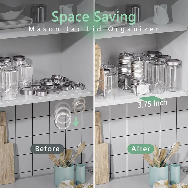 DTEN-Mason Jar Lid Organizer For Wide Mouth& Regular Mouth Lids And Rings- Easy Access Storage Rack, Space-Saving Design Holder