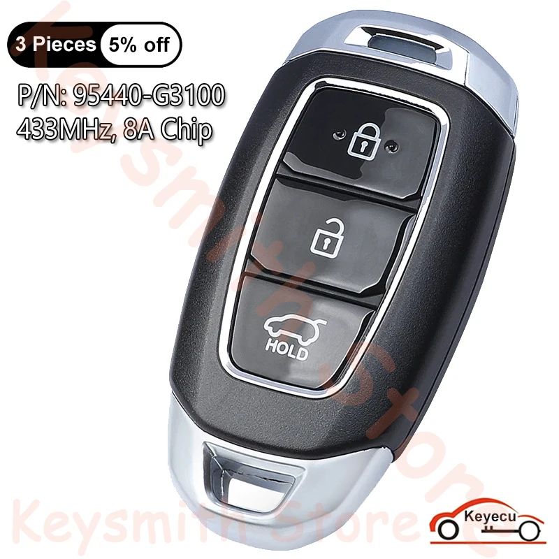 

KEYECU 3 Buttons 433MHz 8A Chip for Hyundai I30 2017 2018 2019 2020 Auto Smart Remote Key Fob OEM Board 95440-G3100 SYEC3F0B1608