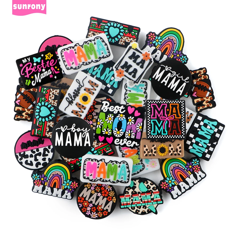 Sunrony 5/10Pcs New Silicone Focal Beads Love Mom Series Bead For Jewelry Making DIY KeyChain Pen Necklace Bracelet Accessories