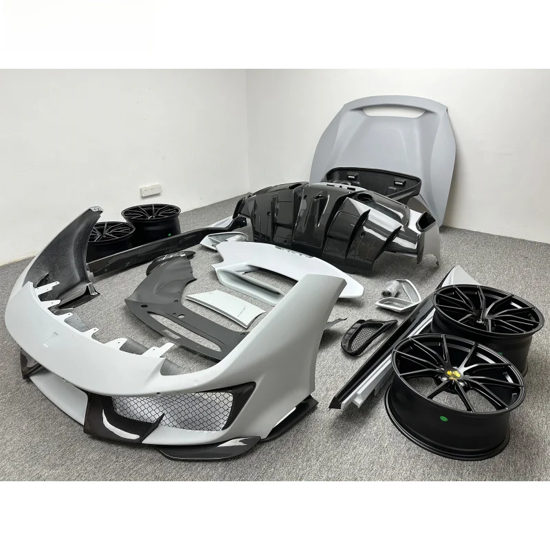 Suitable for 488 GTB Spider 2015-2018, Pista Style Dry Partial Carbon Fiber Body Kit, Including Bumper, Spoiler & Side Skirts