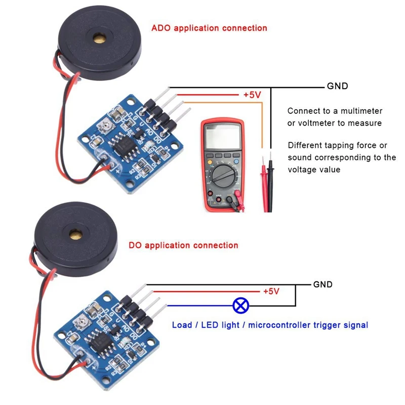 Promoção! Módulo sensor de batida de vibração piezoelétrica, 2 peças, módulo de interruptor de vibração, mini motores de vibração, mini motor vibratório