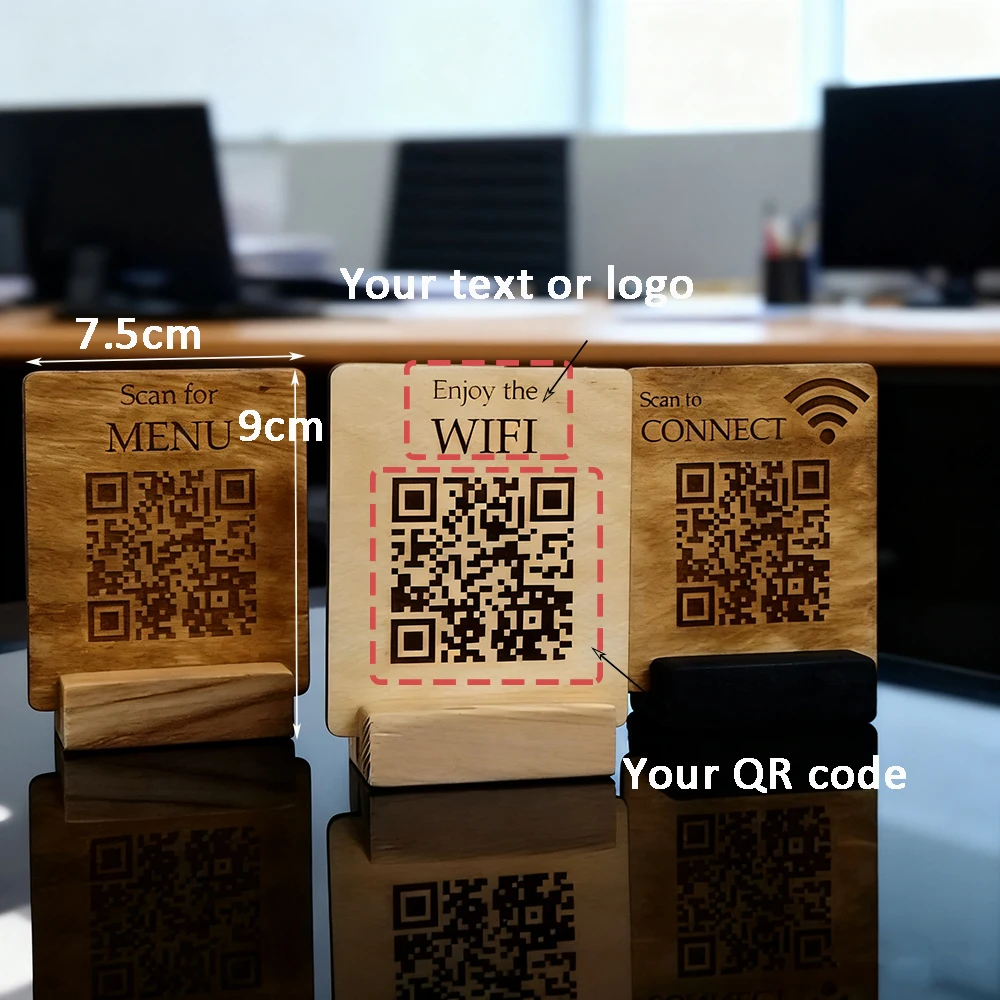علامات قائمة رمز الاستجابة السريعة المخصصة علامات WiFi لافتات عامة خشبية شعارات متجر شخصية عداد رمز الاستجابة السريعة علامات خشبية قائمة #3