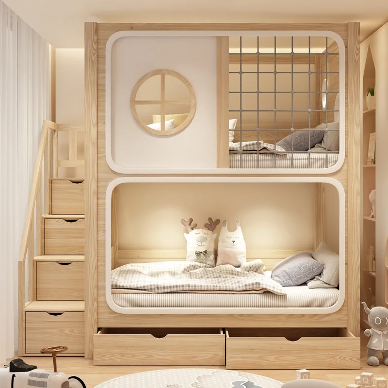 سرير بطابقين من الخشب الصلب بالكامل بزيت الشمع للأطفال لأعلى ولأسفل، سرير الأميرة العالي والمنخفض #3