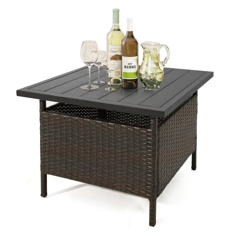 

Patio Square Wicker Side Table with Umbrella Hole outdoor coofee table for Yard Garden Poolside