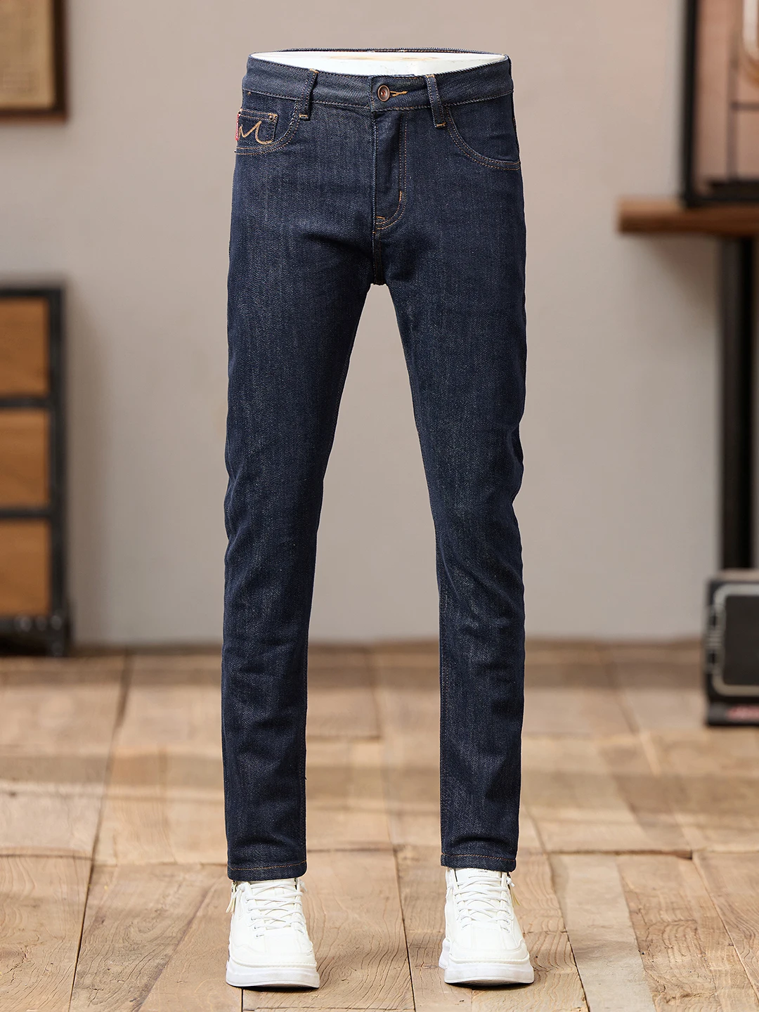 

Высококачественные мужские джинсы оригинального цвета с эластичными задними карманами и вышивкой, повседневные, универсальные, осенне-зимние, облегающие, длинные брюки, модные